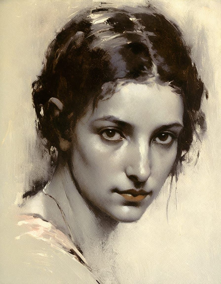 Goth Girl Portrait in Expressionist Impasto Style