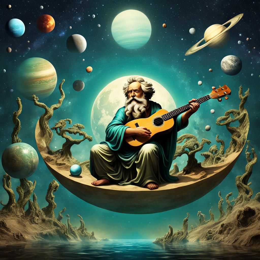 Abstract Universe with Ukulele: AI Generated Image
