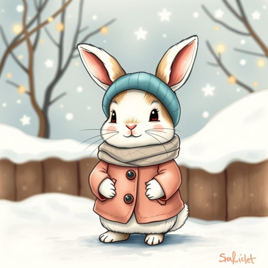 Cute Bunny Friends in Winter Wonderland