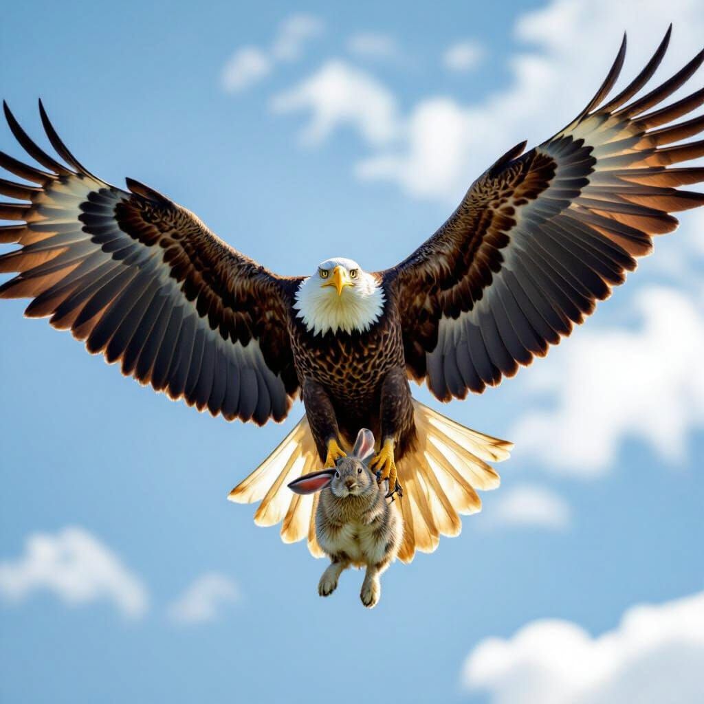 Majestic Eagle Soars with Prey in Golden Sunlight