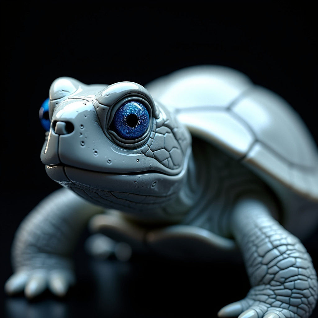 Chrome Turtle with Blue Eye in Surreal 8k