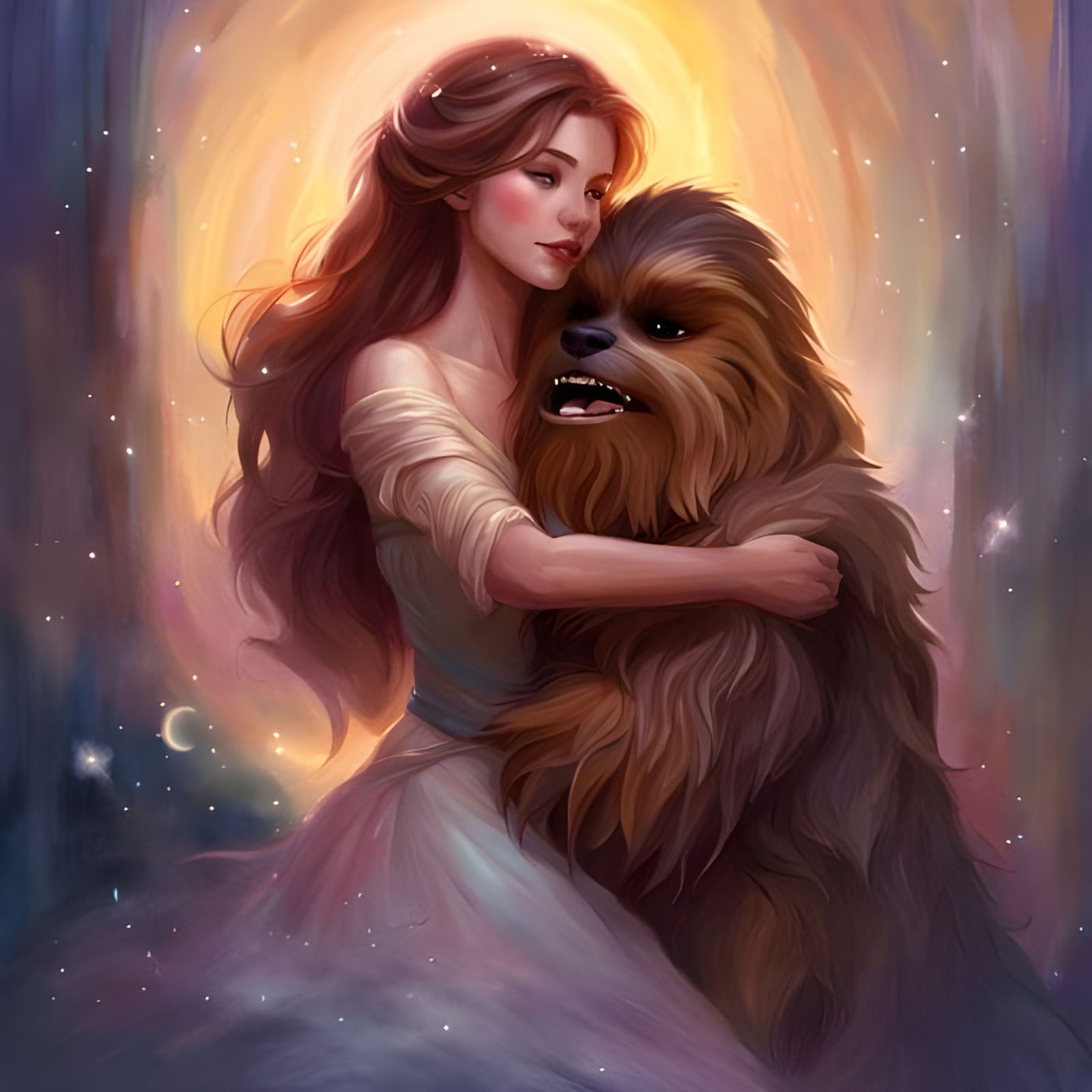 Belle and Chewbacca: A Sci-Fi Fairytale Hug