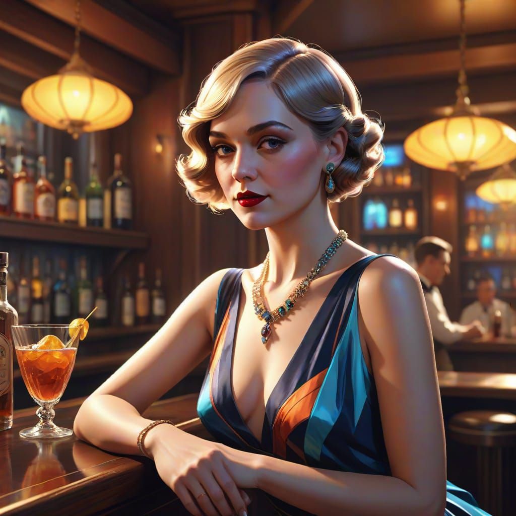 1920s Woman at Bar in Low-Poly Style