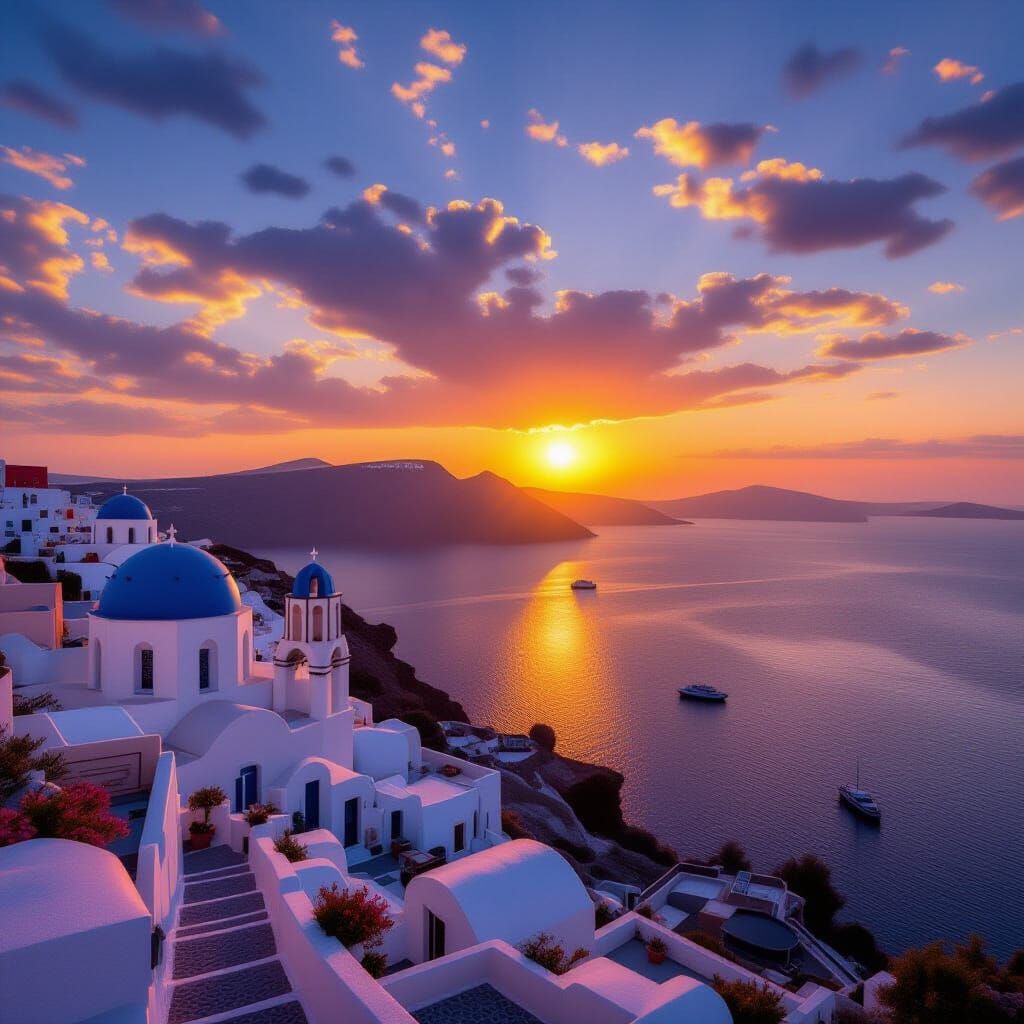Santorini Sunset: Photorealistic Masterpiece in Vivid Colors