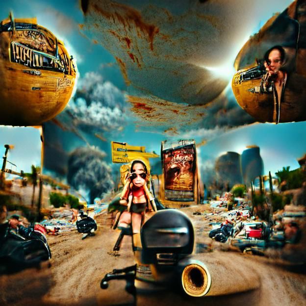 Quentin Tarantino Planet Terror rendered in Blender composite photograph poster art hyperdetailed wide-angle lens volume...