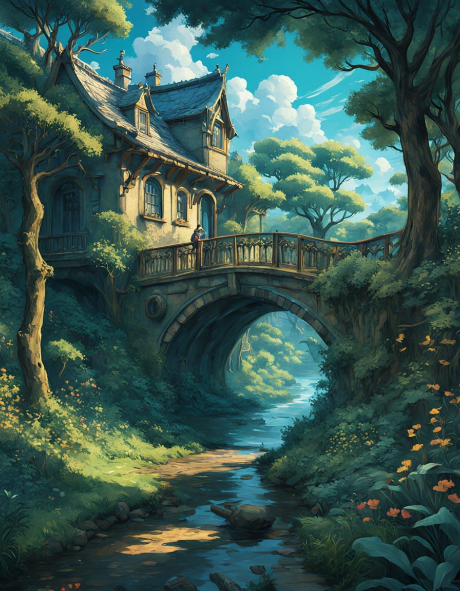 Whimsical Sci-Fi Fairytale Illustration in Studio Ghibli Sty...