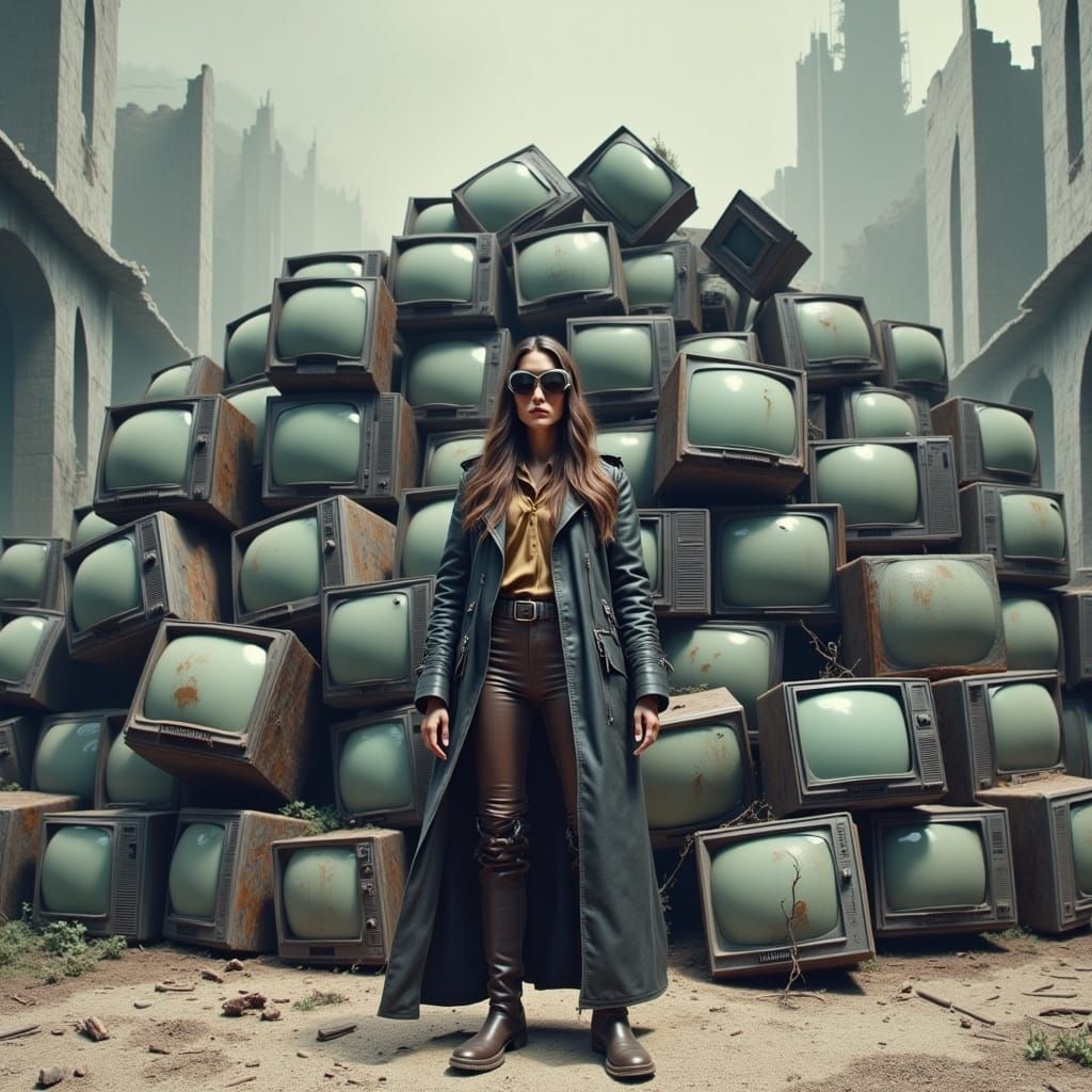 Dystopian Woman in Dieselpunk Ruins: Matte Painting