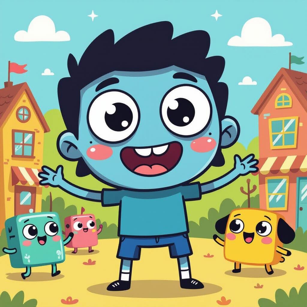 Lively Cartoon Character in a Playful, Animated Scene