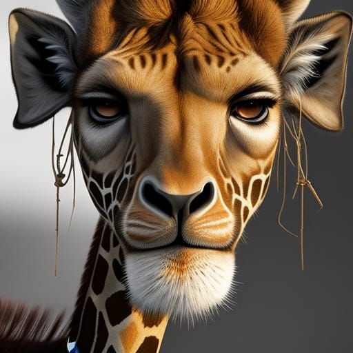 Detailed Giraffe Girl Portrait in Hyper-Realistic Style
