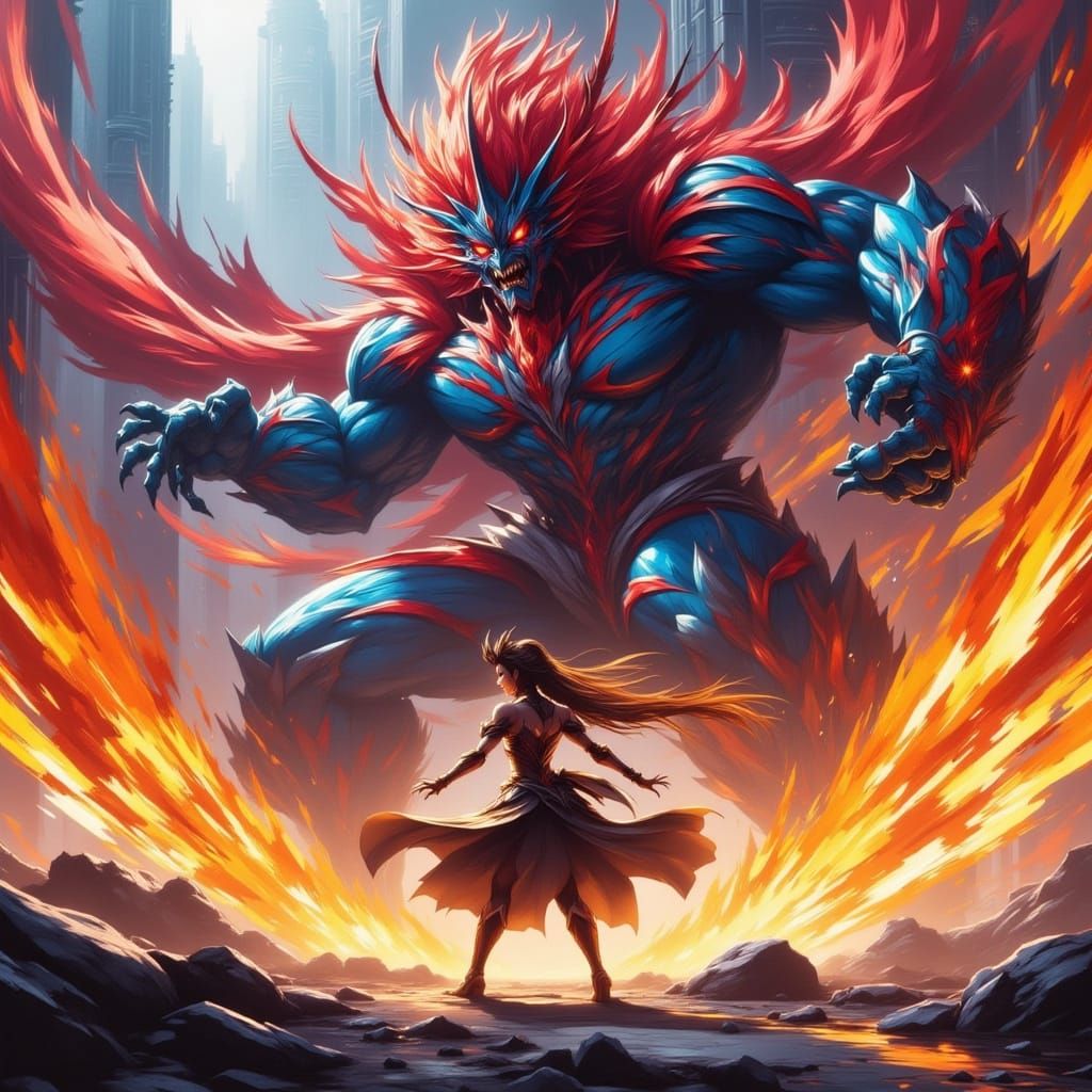 Anime Hero Punches Giant Kaiju in Dynamic Action Scene