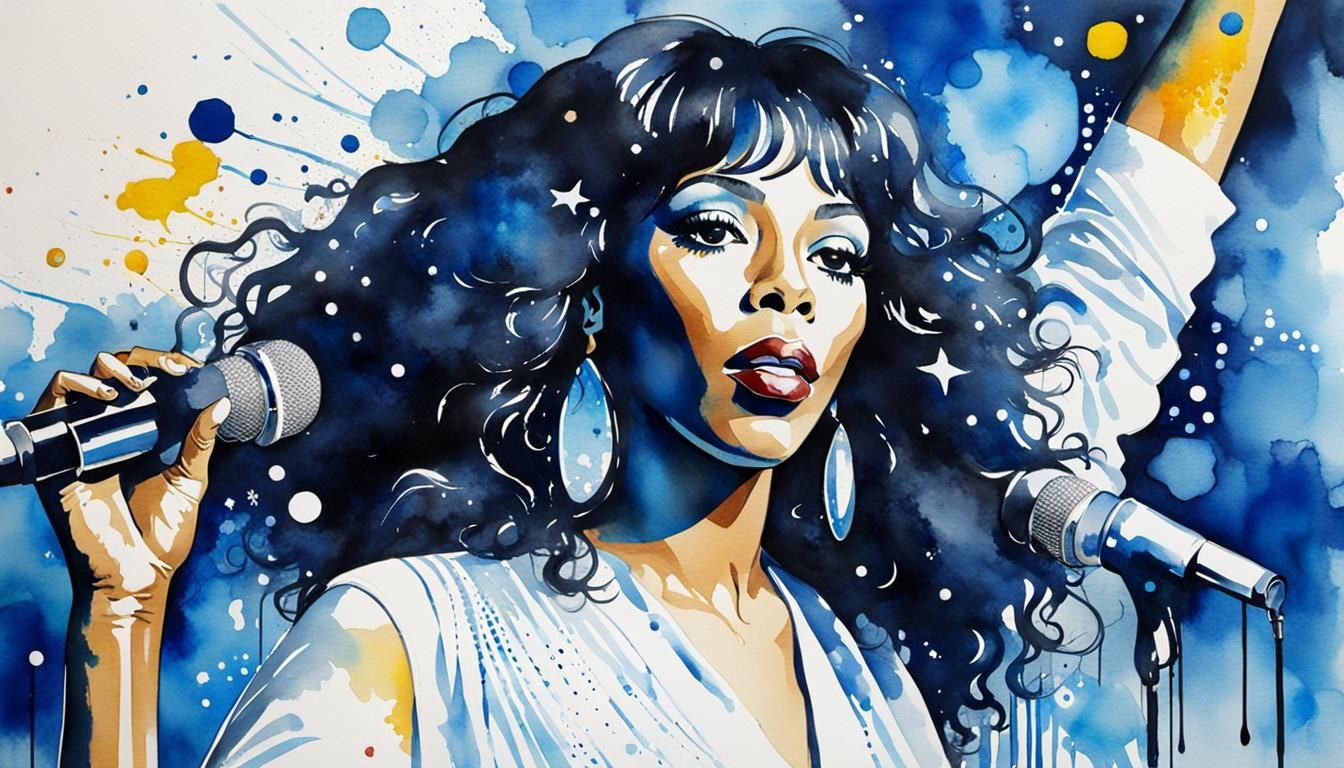 Donna Summer Pop Art in Watercolor Style