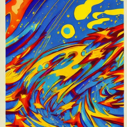 Anime Witch Flying on Broom in Starry Sky