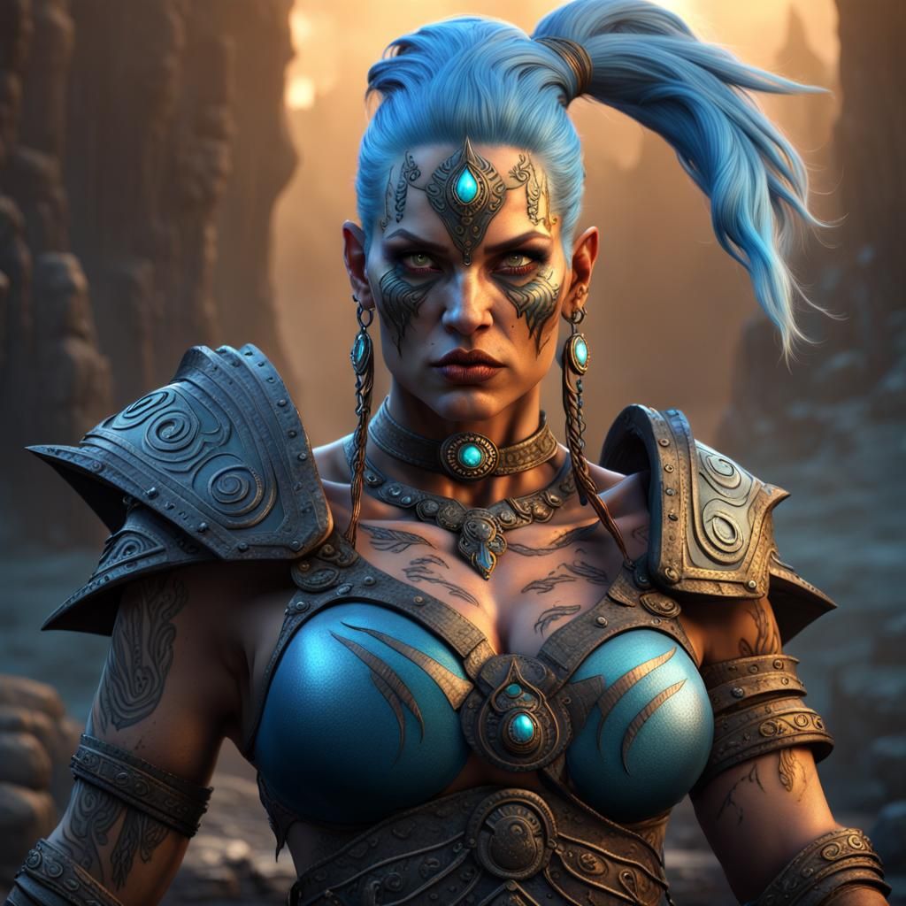 Goliath Barbarian Goddess with Glowing Tattoos