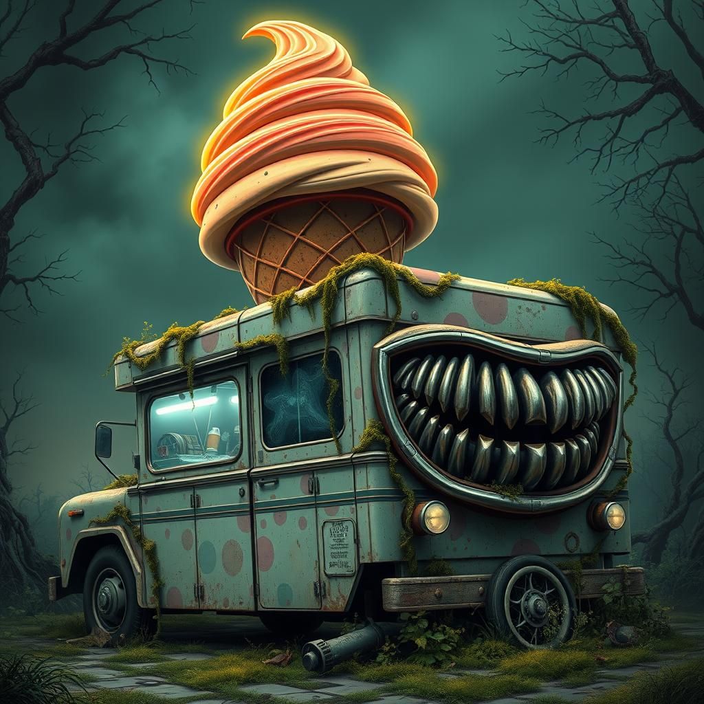 Ominous Ice Cream Truck in Gothic Horror Style