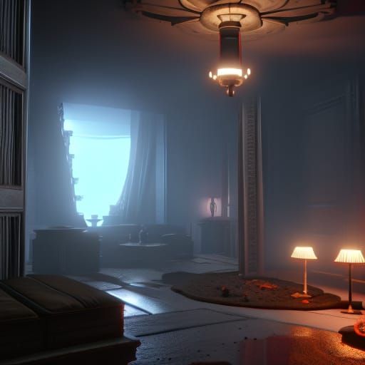 Horror Hotel with Flickering Lights in Cinematic 3D