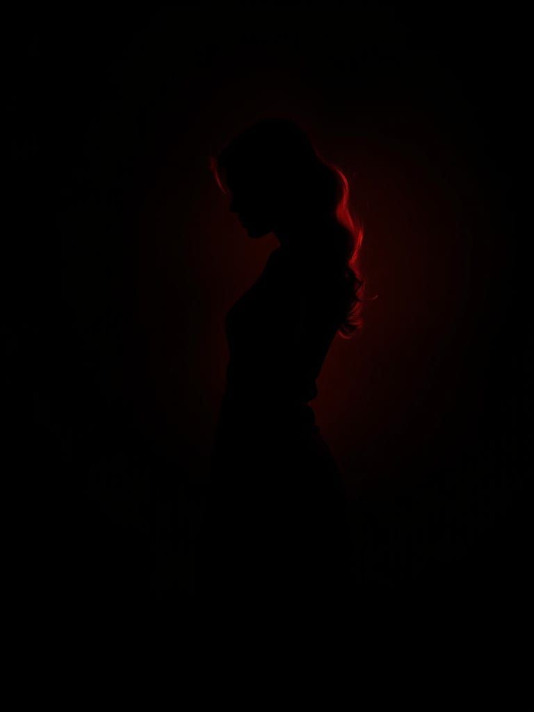 Mysterious Woman Silhouetted in Fiery Red Glow