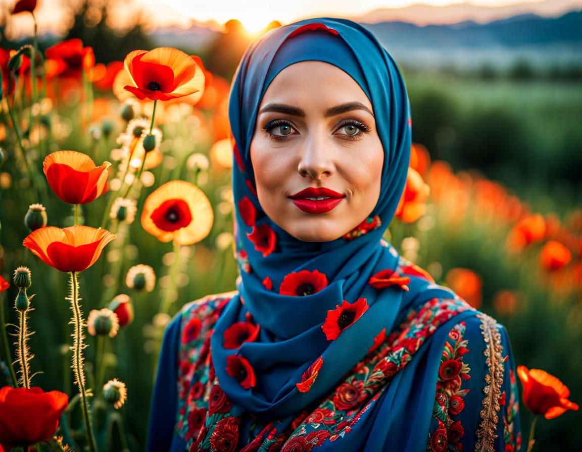 Hyperrealistic Portrait of Woman in Floral Dress