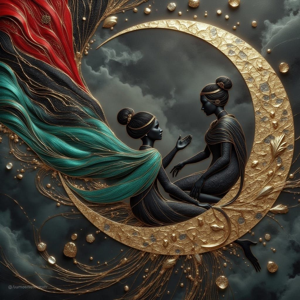 Surreal Fates Painting of Destiny Weaving in Shimmering Sati...