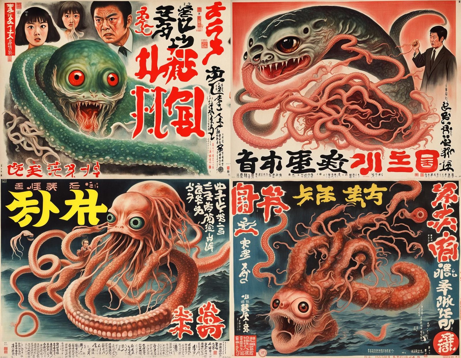 Bizarre Hybrid Creature Movie Poster in 1960s Style