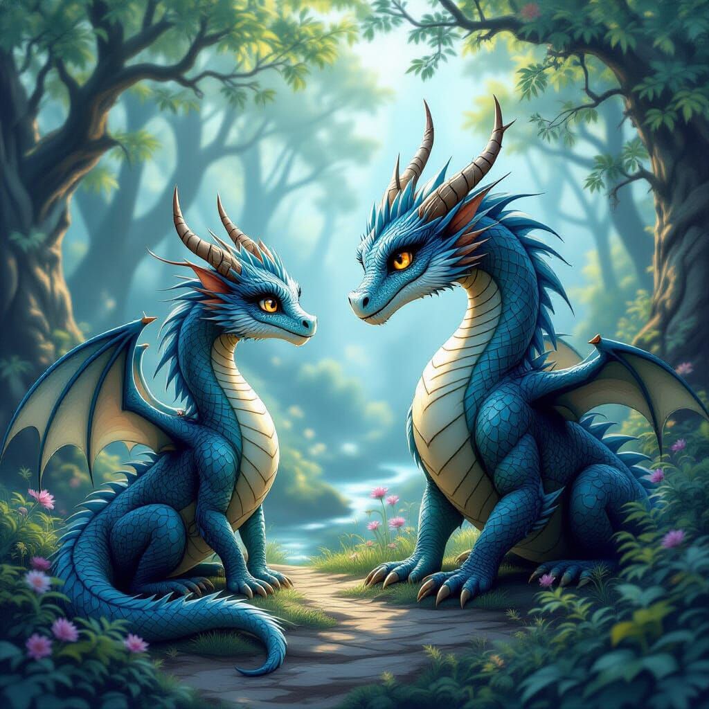 Dragons Meet Evil Wizard in Enchanted Forest