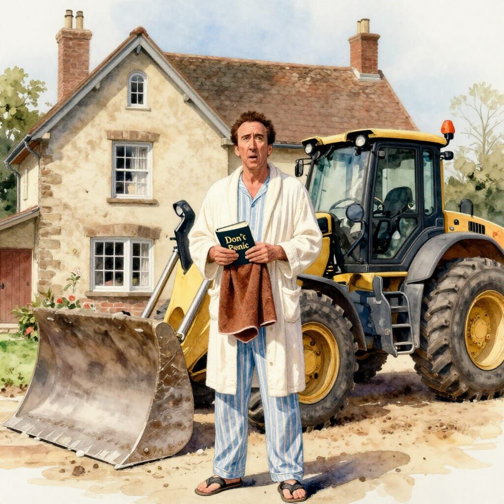 Nicolas Cage Surprised by Demolition in Watercolor