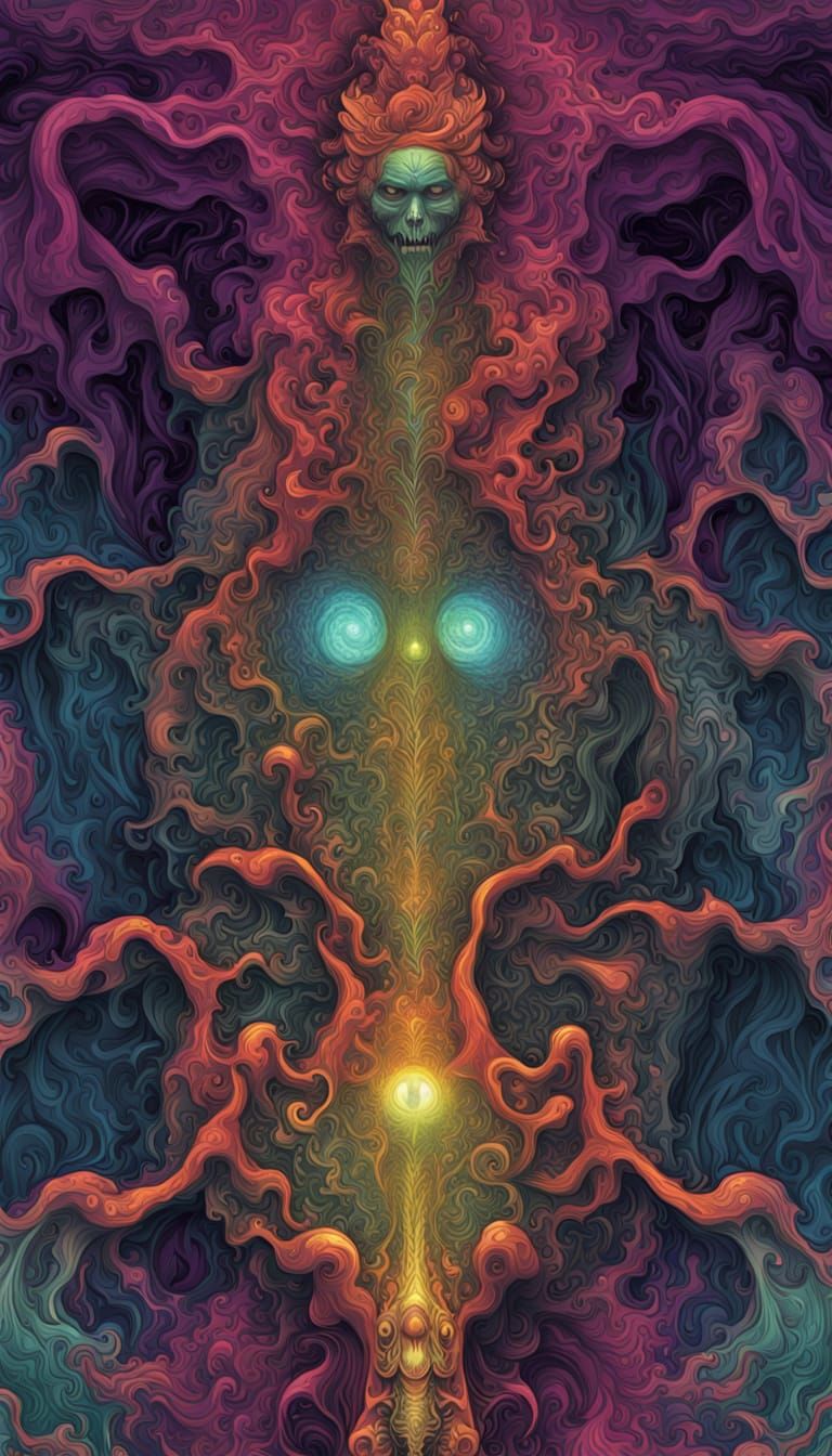 Geometric Lovecraftian Entity in Glitching Digital Art