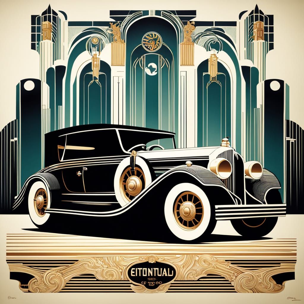 Art Deco Automobile Illustration in Erte Style