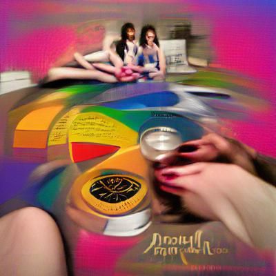 Three Girls Playing Trivial Pursuit: Colorful Album Art