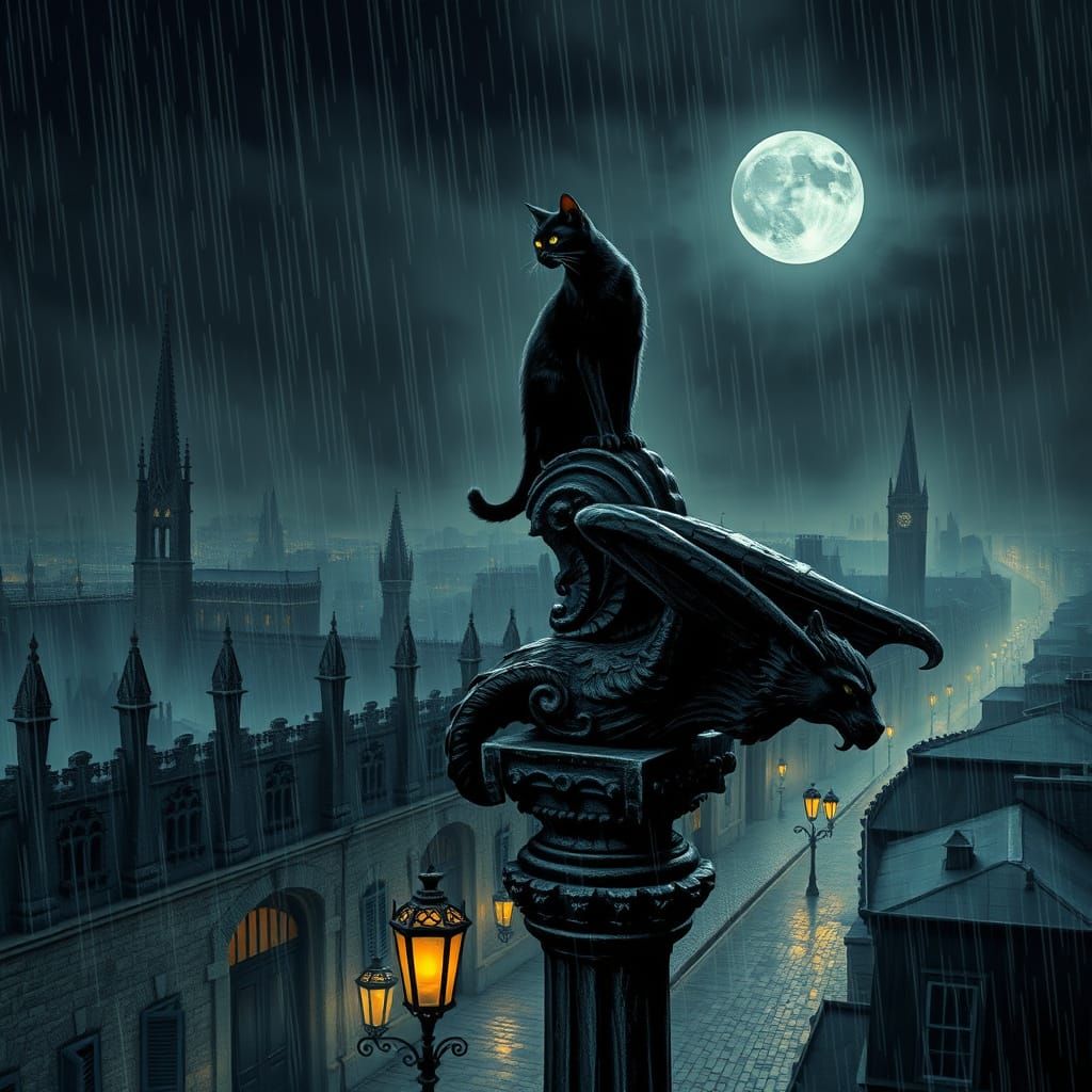 Gothic Cityscape by Moonlight, a Dark and Mysterious Scene