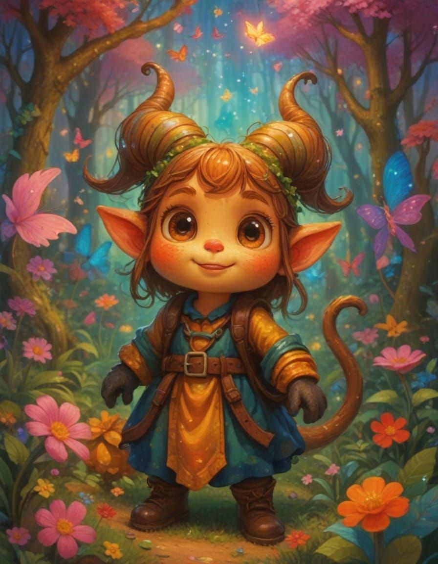 Cheerful Figure in Glittering Fairy Forest