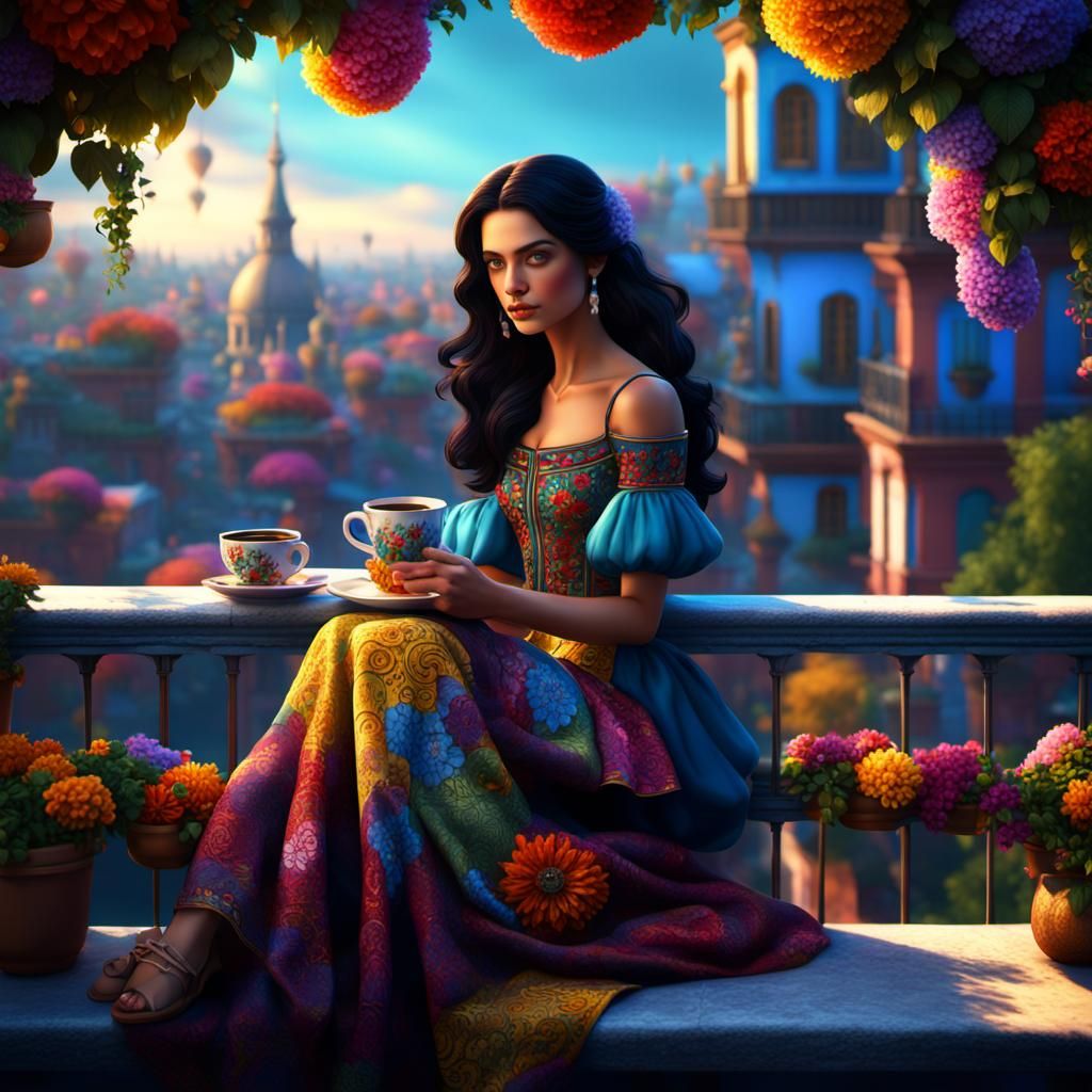 Colombian Beauty with Coffee: Fantasy Art