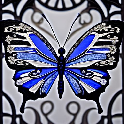 Art Nouveau Butterfly in Royal Blue and Silver