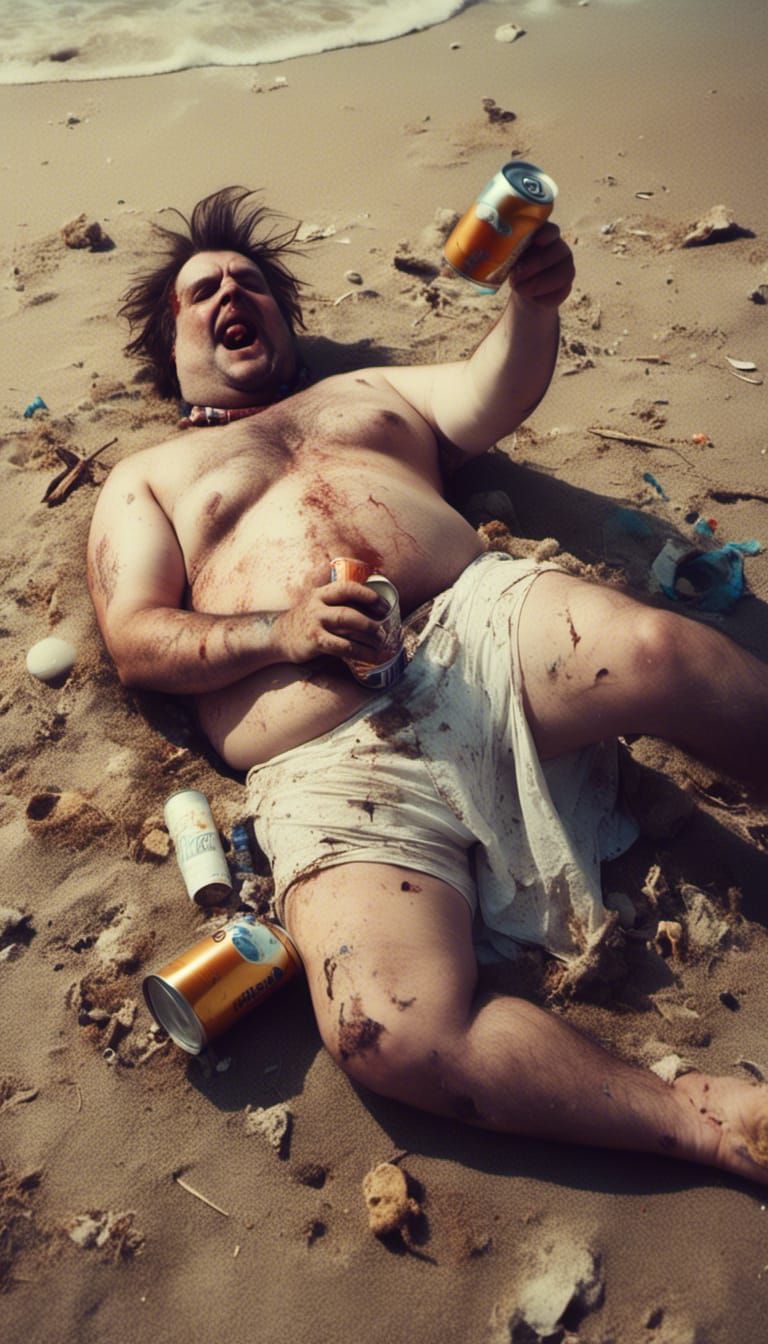 Macabre Beach Holiday: Man with Beer