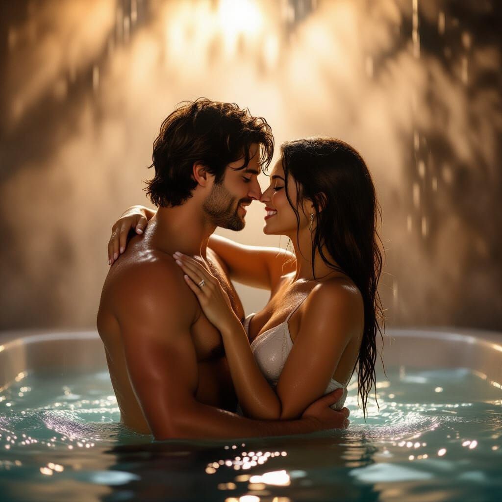 Passionate Couple Kissing in Steamy Shower