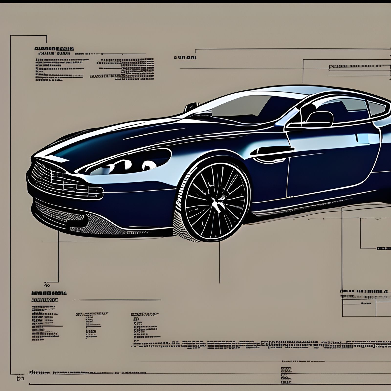 Aston Martin Blueprint with Technical Lettering