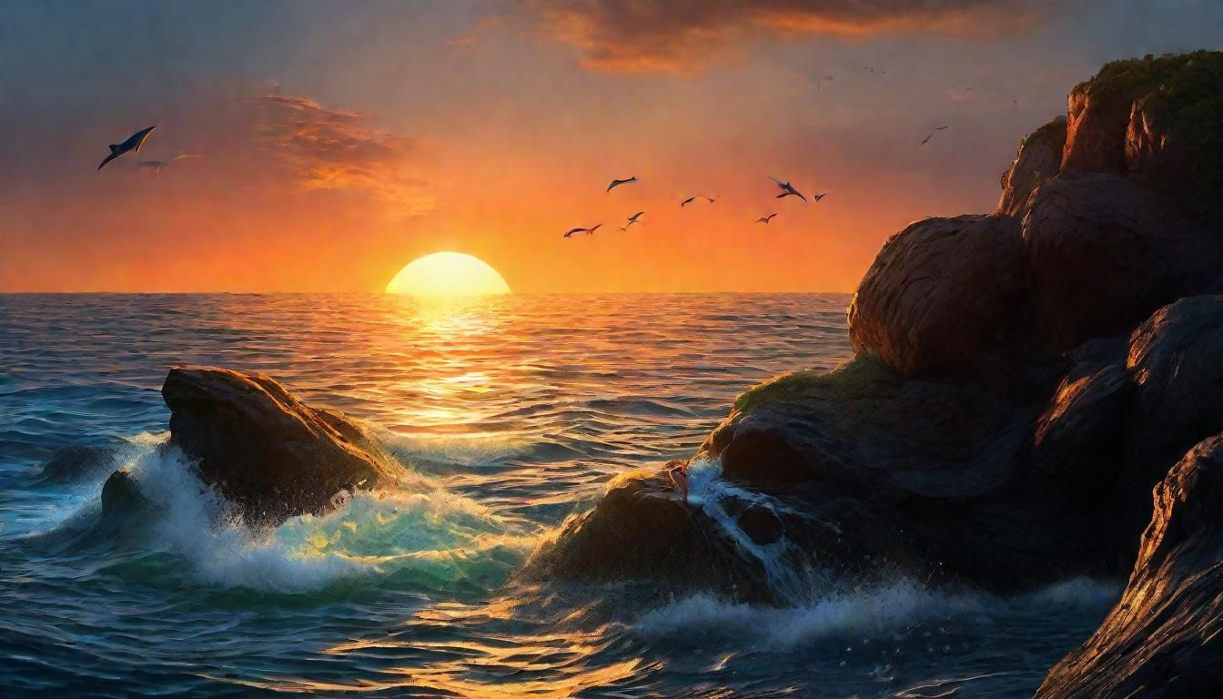 Mermaid Watching Sunset: Detailed Matte Painting