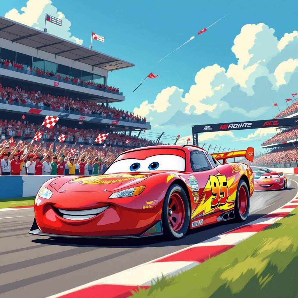 Lightning McQueen Races in Stylized Illustration