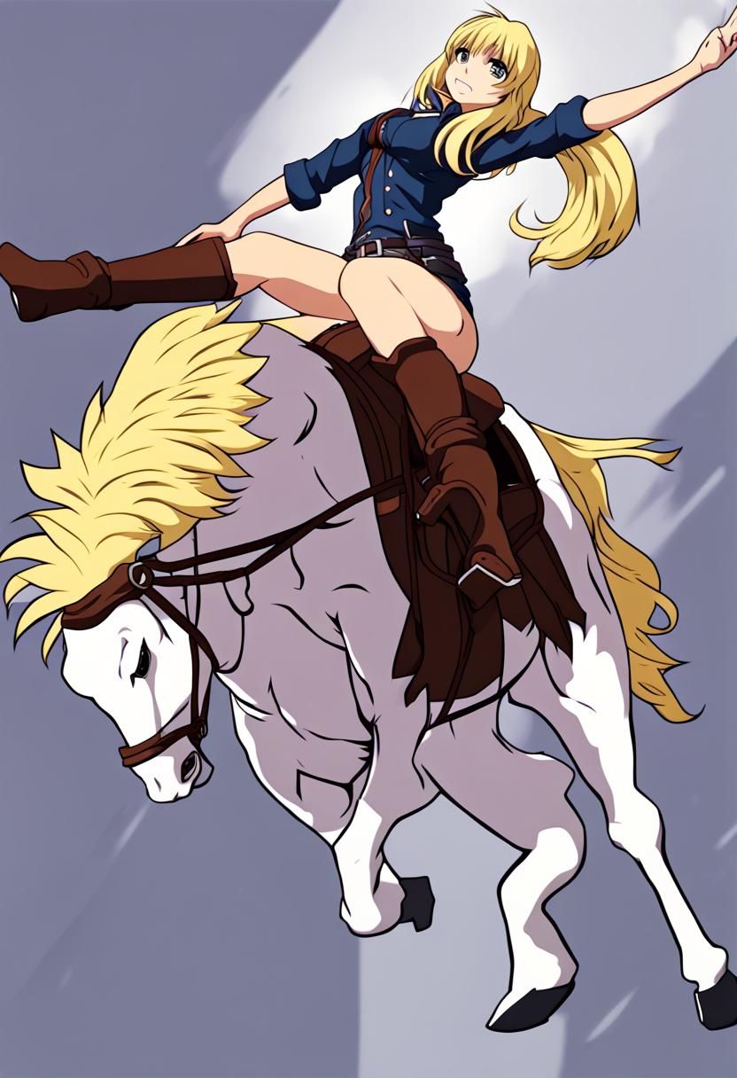 Anime Girl Rides Bucking Horse