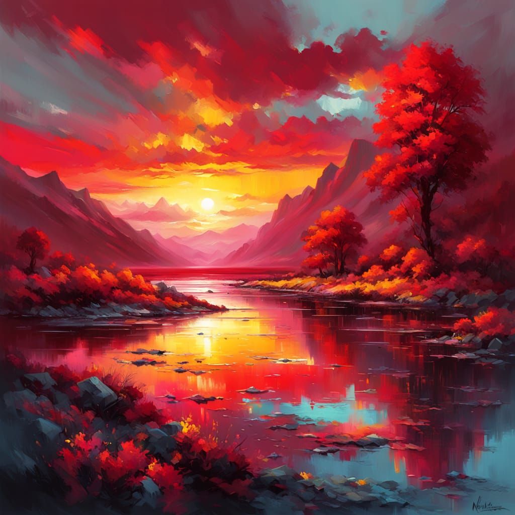Giant Red Sunrise in Cinematic Digital Art