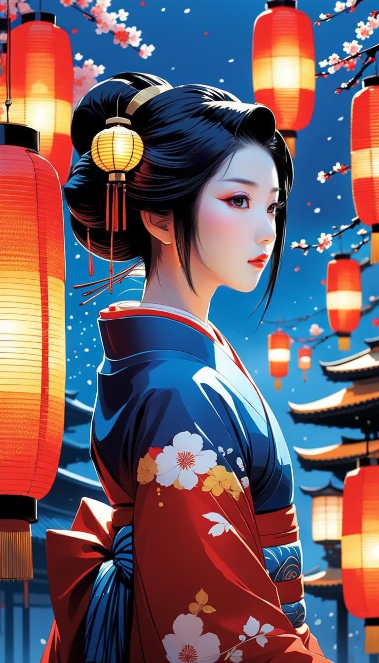 Lantern Geisha in Ultra Detailed Anime Style