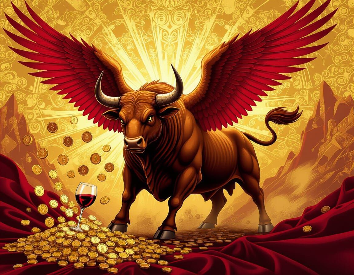 Epic Flag With Winged Bull And Gold Coins