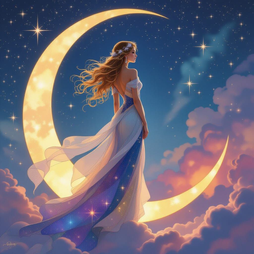 Celestial Enchantress Overlooking a Nebula, Art Nouveau