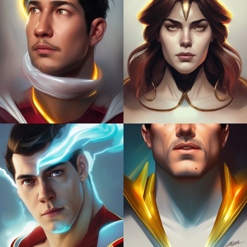 Shazam Portrait in Hyperdetailed Art Nouveau Style