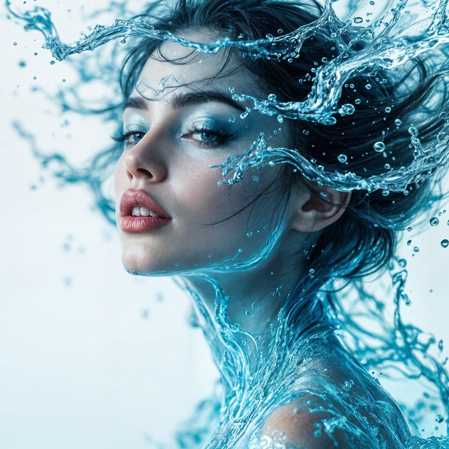 Translucent Water Woman Double Exposure Portrait