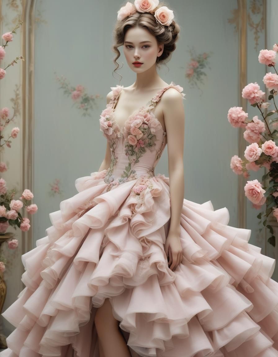 Glamorous Flawed Woman Flaunting Couture Frock