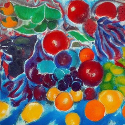 Whimsical Fruit Faces in a Vibrant Market Scene