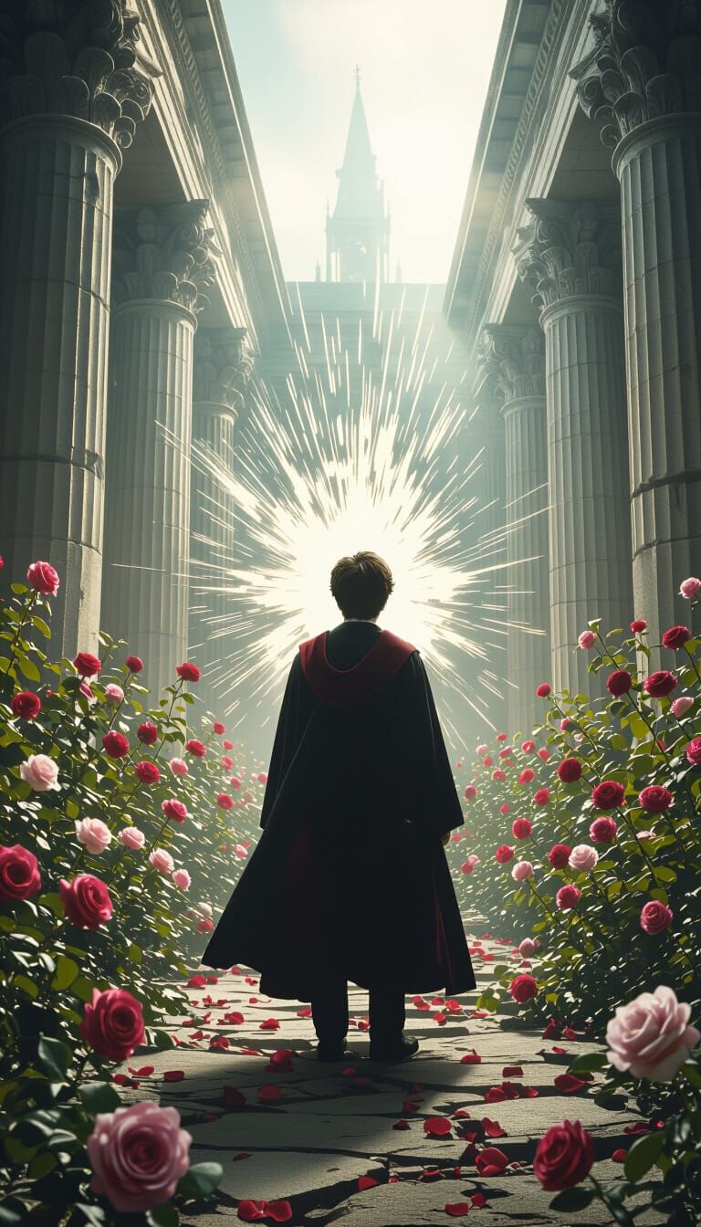 Harry Potter in Rose Garden, Cinematic Film Still