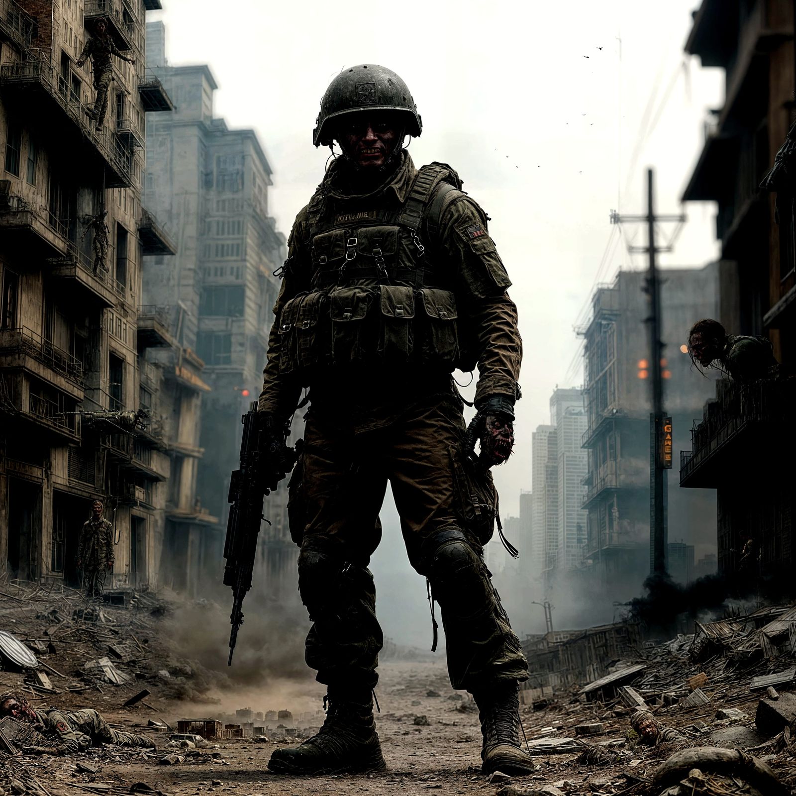Post-Apocalyptic Military Zombie in Ruined City