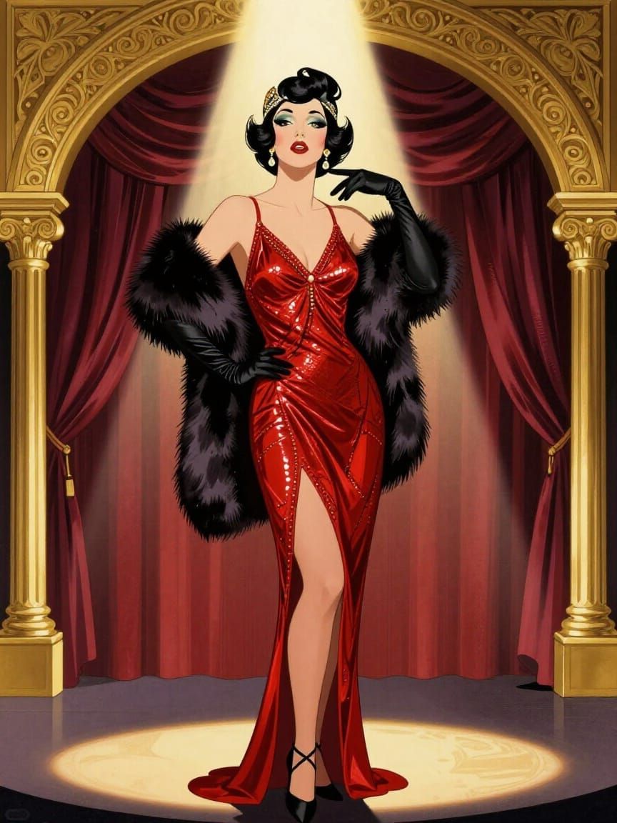 Glamorous 1920s Flapper Performer in Art Deco Style