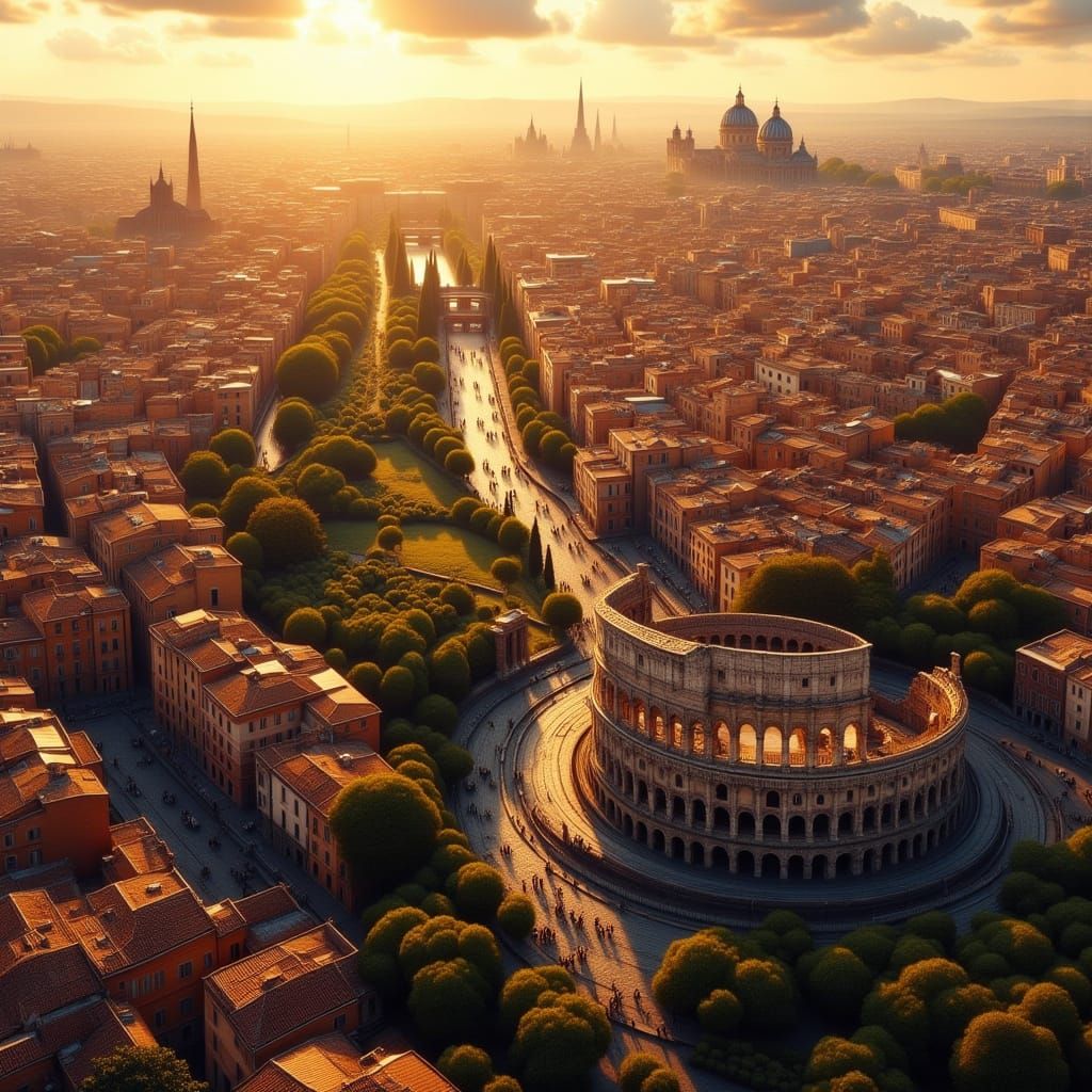 Ancient Rome at Golden Hour: A Bird's-Eye View